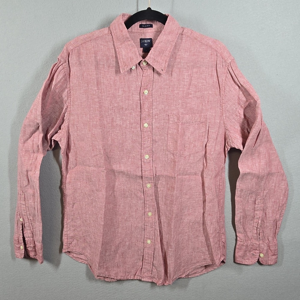 J Crew Shirt Mens‎ Large Red Slim Fit 100% Linen Button Up Casual Lightweight